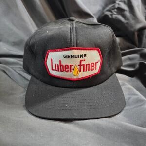 Vintage 80s SnapBack hat cap Luber Finer oil patch black swingster made in USA